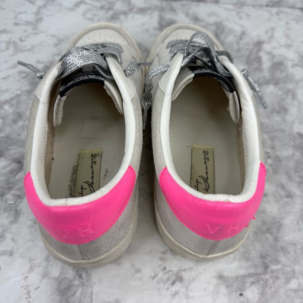 VINTAGE HAVANA Kenna Croc Embossed Leather Sneaker In White/grey/pink Pop Sz 8 - Picture 9 of 16